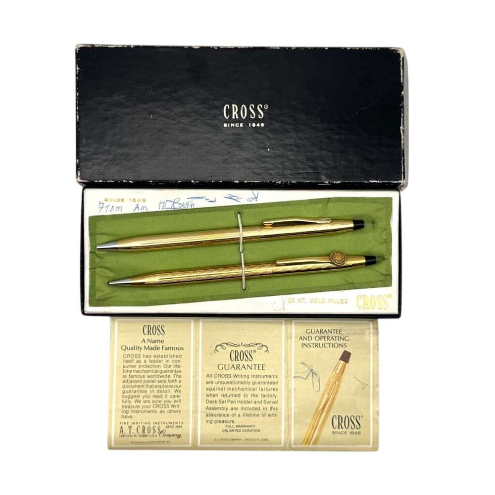 Cross 370 6601 12KT Gold Filled Ballpoint Pen Mechanical Pencil Set Box Vintage